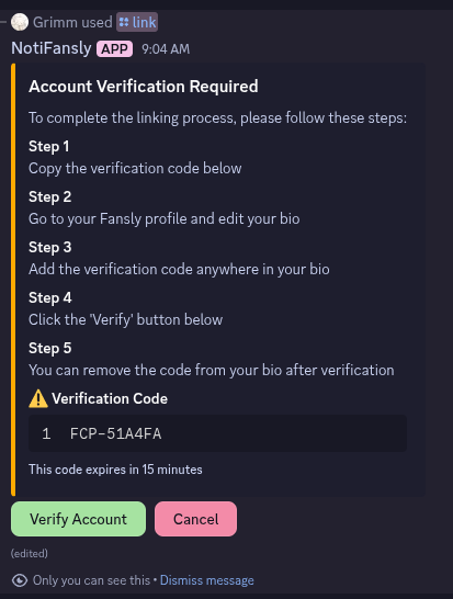 Verification code instructions in Discord
